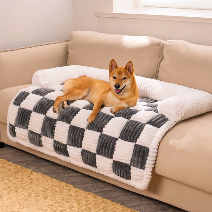 Square Plaid Cozy Dog Mat Furniture Protector Cover