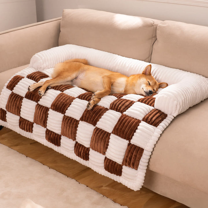 Square Plaid Cozy Dog Mat Furniture Protector Cover