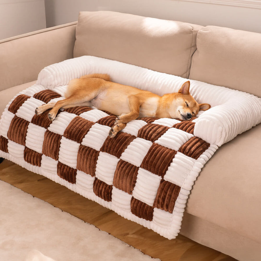 Square Plaid Cozy Dog Mat Furniture Protector Cover