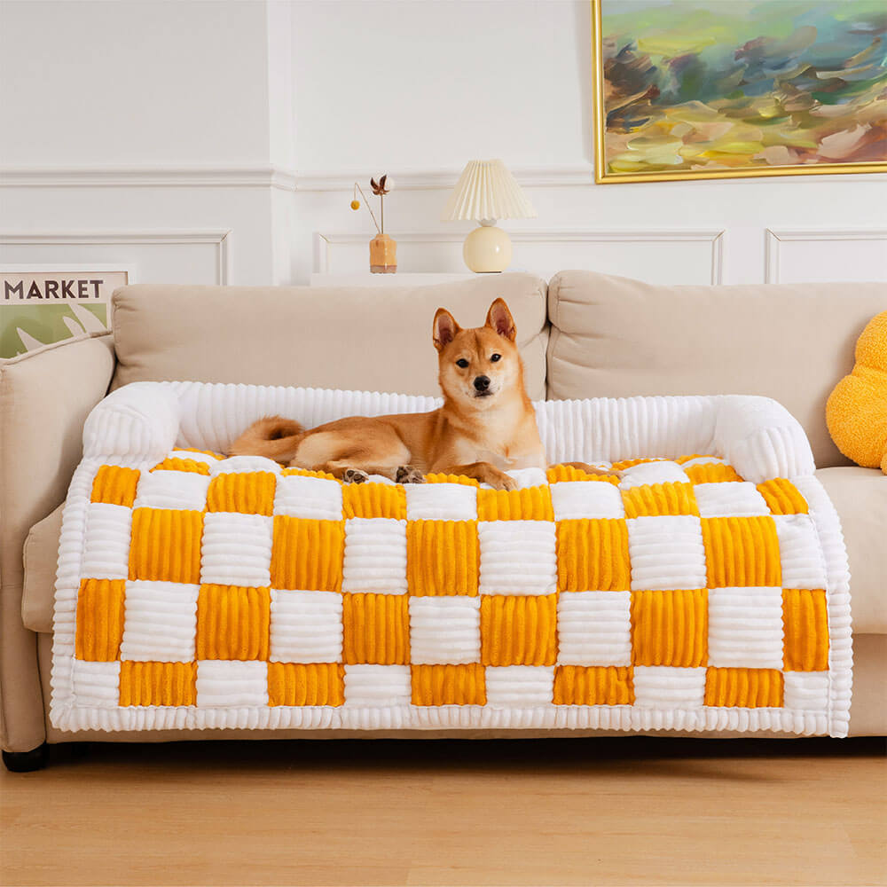 Square Plaid Cozy Dog Mat Furniture Protector Cover