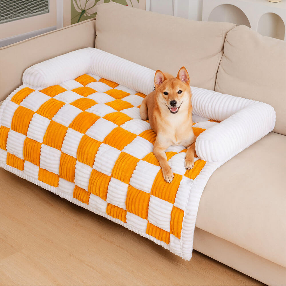 Square Plaid Cozy Dog Mat Furniture Protector Cover