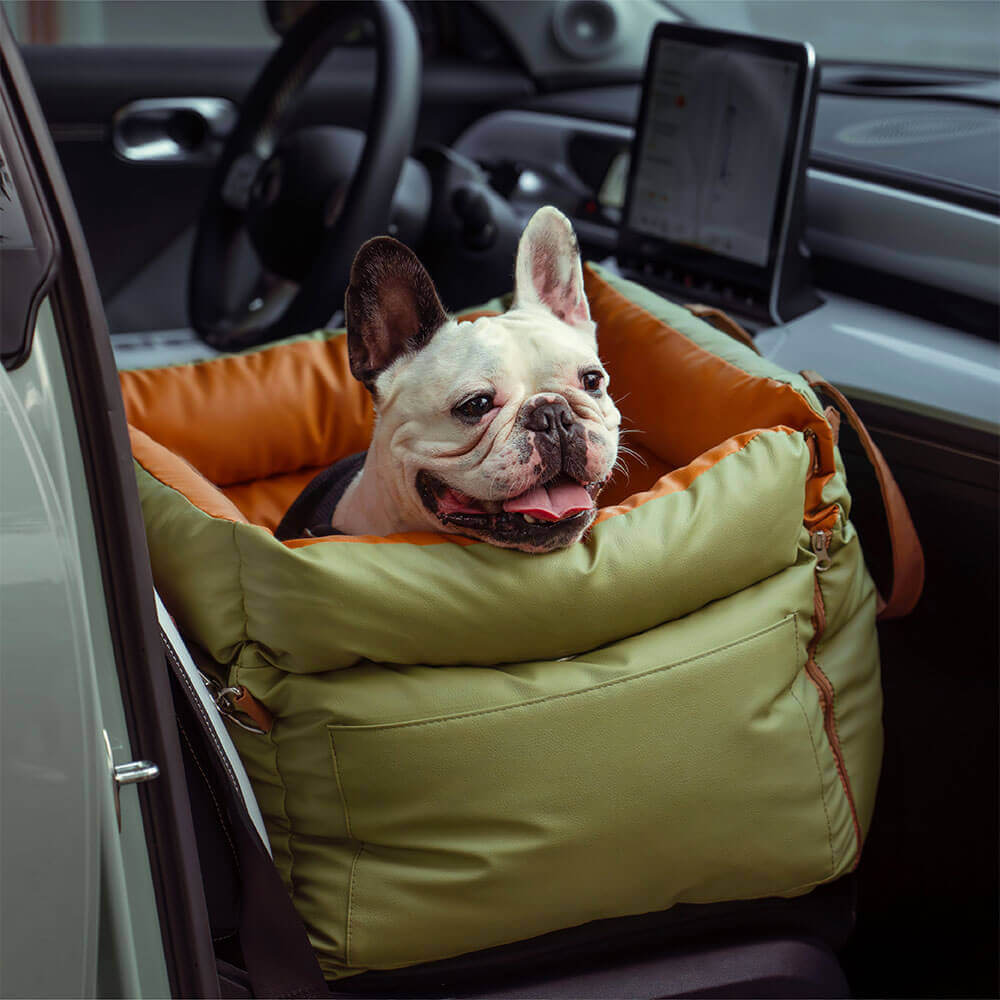 Deluxe Faux Leather Dog Car Seat Booster Bed