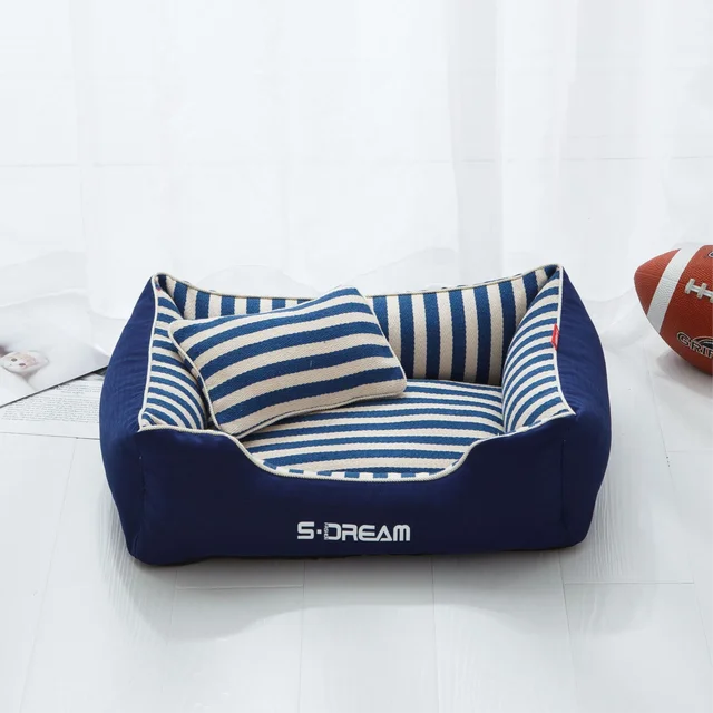 Classic Stripes Square Pet Bed with Cushion