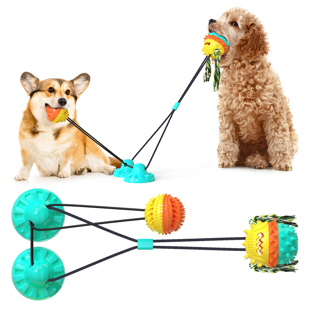 Pet Molar Toy With Suction Cup Squeaky Dog Chew Rope Ball Toy